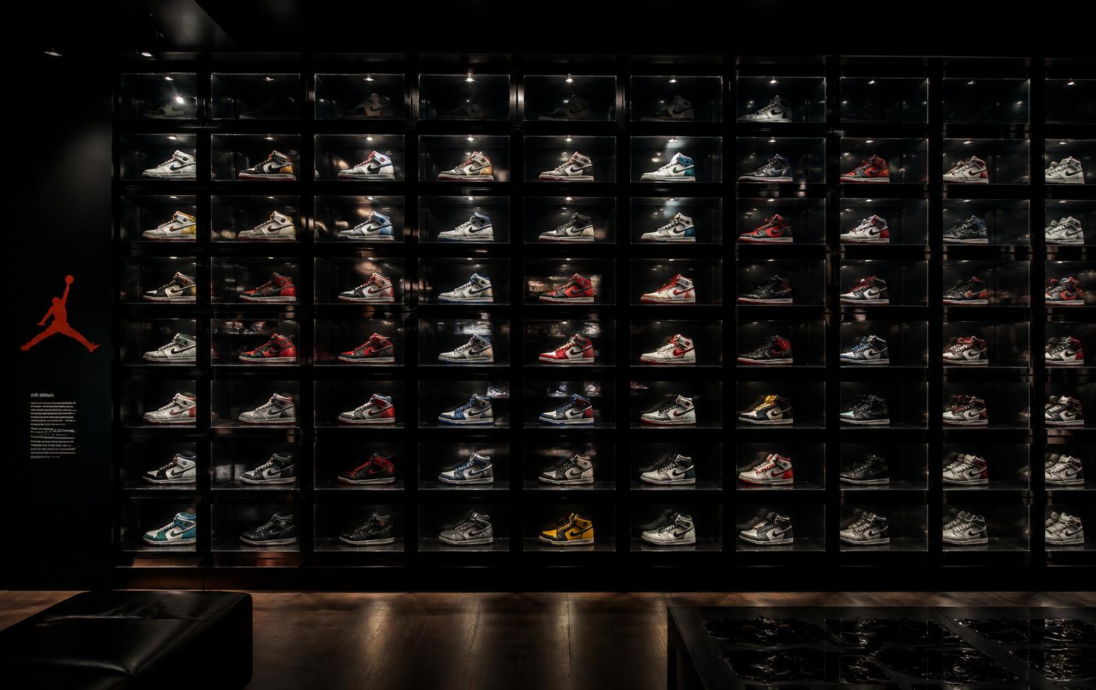 Parede de tênis Air Jordan na loja 14puntocom